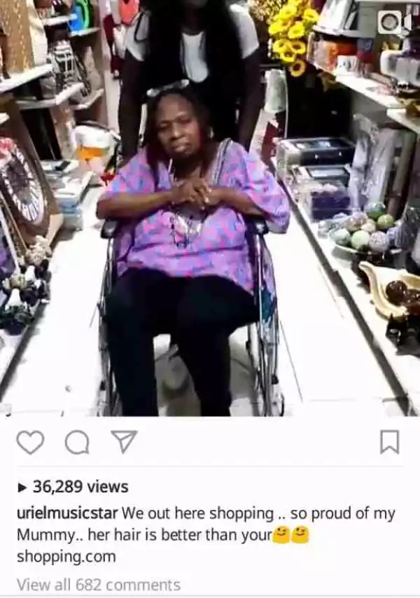 BBNaija Uriel Takes Her Mum Shopping On Wheelchair (Photos)